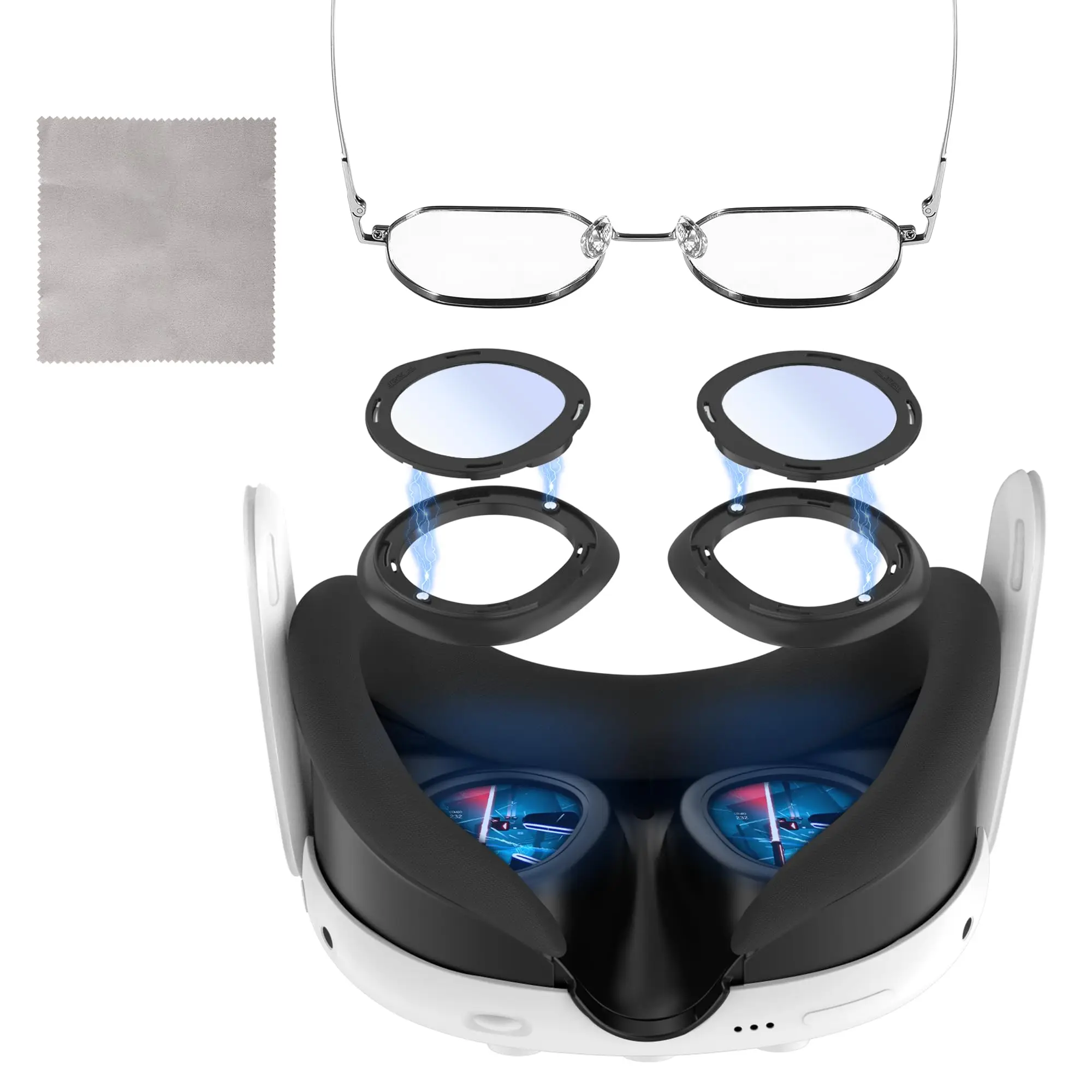 Blaulichtfilter-Brille für Meta Quest 3 mit Antibeschlag-Tuch, VR-Brillen-Zubehör, Kratzschutzring für Meta Quest 3