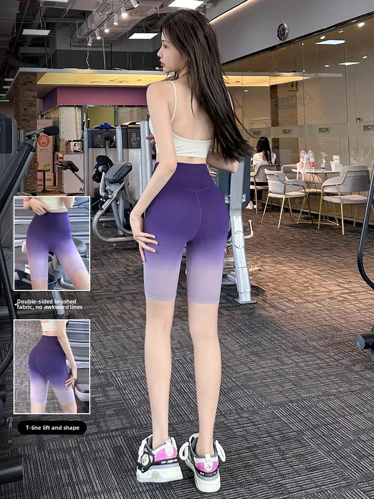 

High Waist Yoga orts adient Color Running Fitn Five-Quarter Length No Unseemly Lines Sport Riding orts for Women