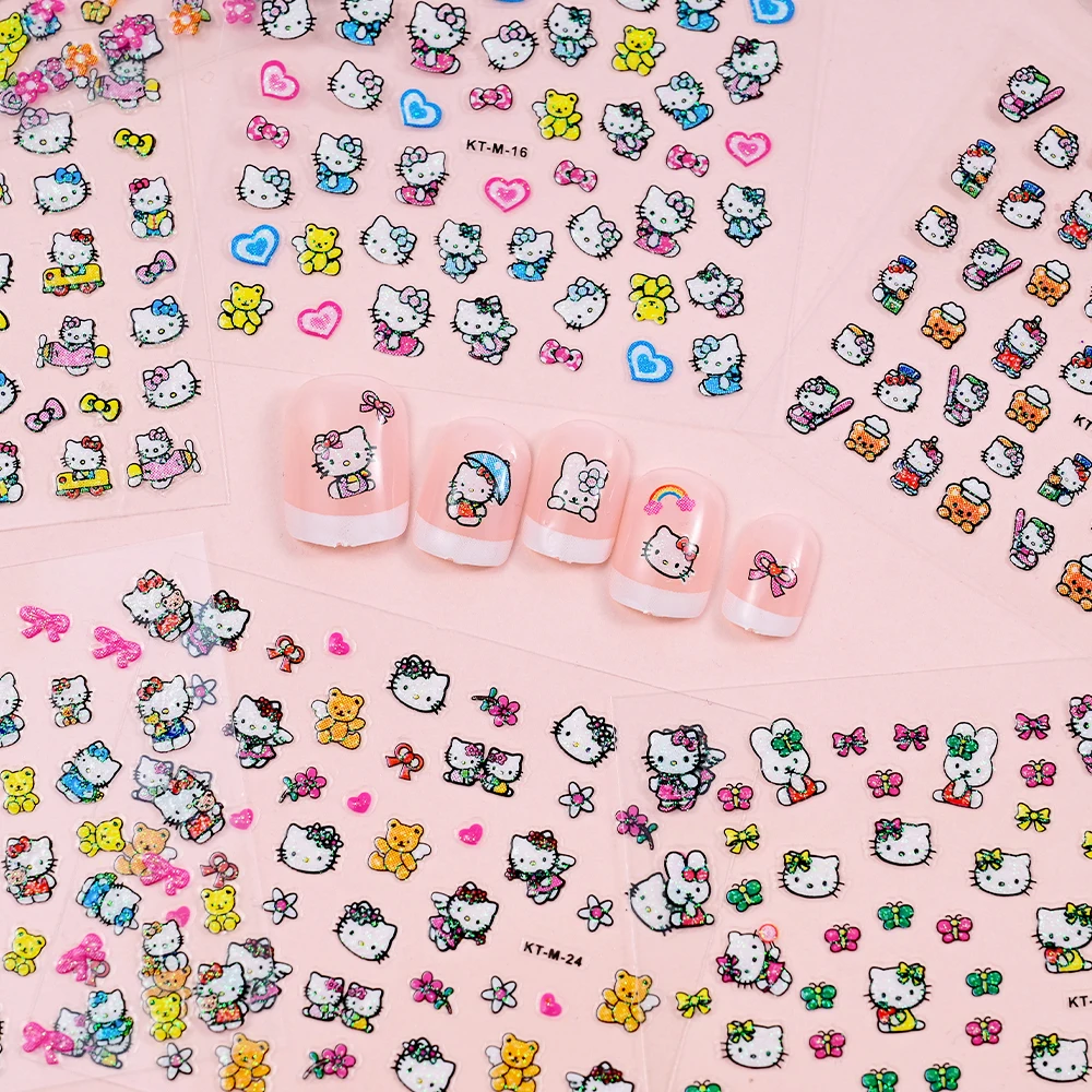30 pezzi carino 3D glitter adesivi per unghie Hello Kitty design dei cartoni animati per bambini forniture per decalcomanie per unghie KT adesivi per gatti decorazione per manicure