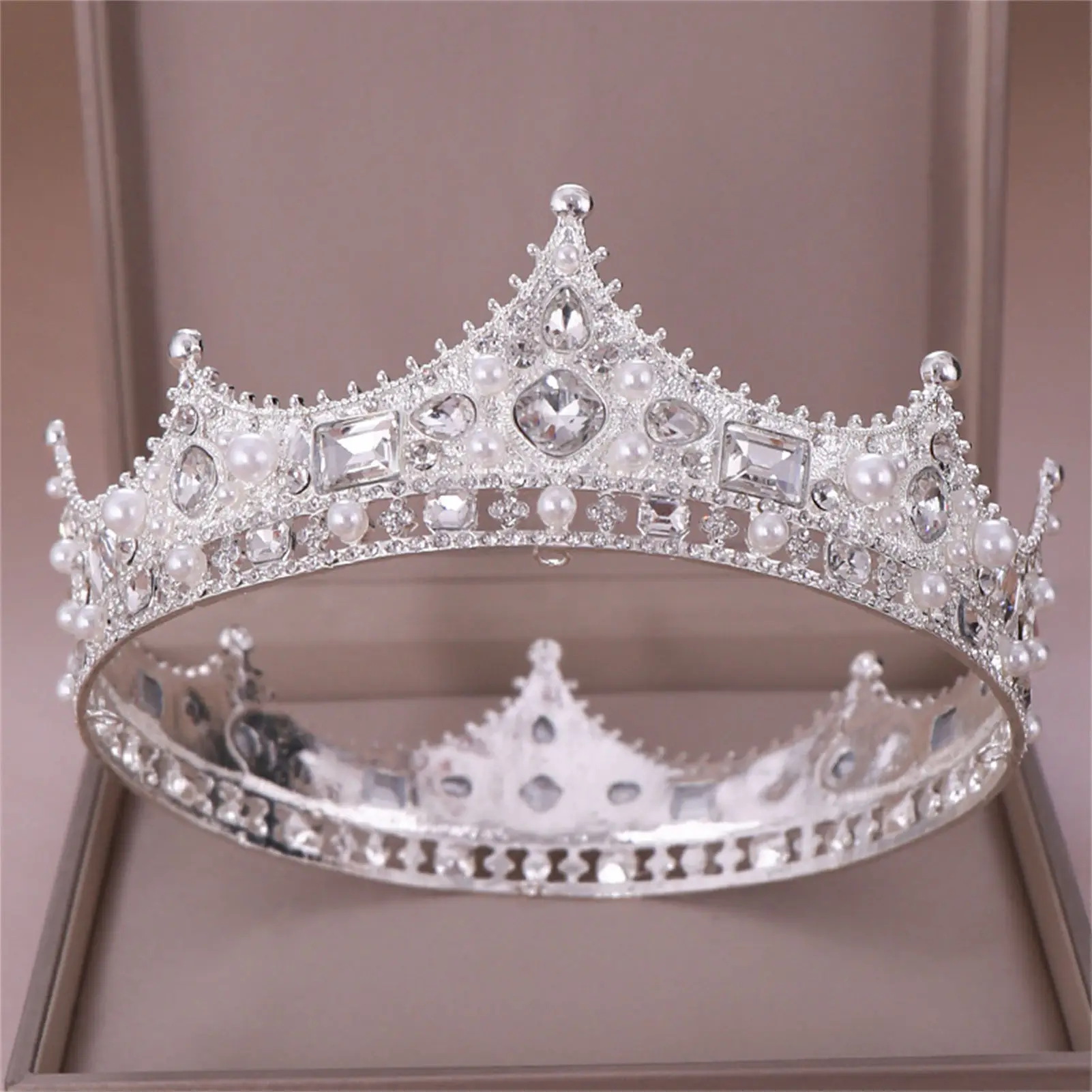 Legierung Krone Tiara Retro Braut Strass Runde Krone Perle Kristall Dekoration Für Hochzeit Braut Prom Party Haar Zubehör