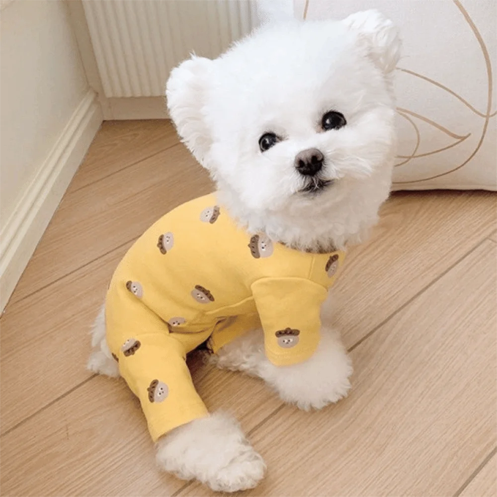 Pijama para perro de cuatro patas con estampado de dibujos animados, todo incluido, cálido y cómodo, mono ajustado al cuerpo, ropa informal