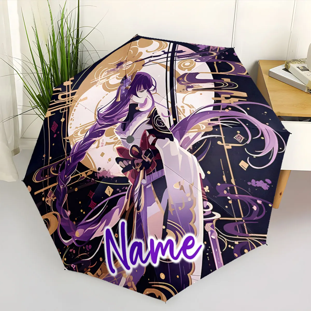 Custom Name Umbrella Vibrant Anime Character Umbrella Design Print 8 Iron Ribs Folding Umbrella Auto-Open Fashion Sunshade