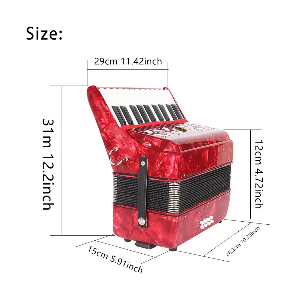 22 Key 8 Bass Piano Accordion Adjustable Shoulder Straps Keyboard Instrument for Kids Music Learning Practice Band Performance