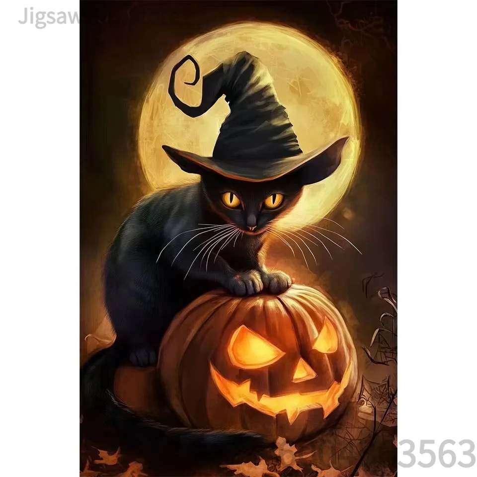 Halloween Jigsaw Puzzle, Bat Wing Black Cat, Witch Hat Kitten, Wizard Golden Retriever, Pumpkin Bunny, 500-2000Pcs