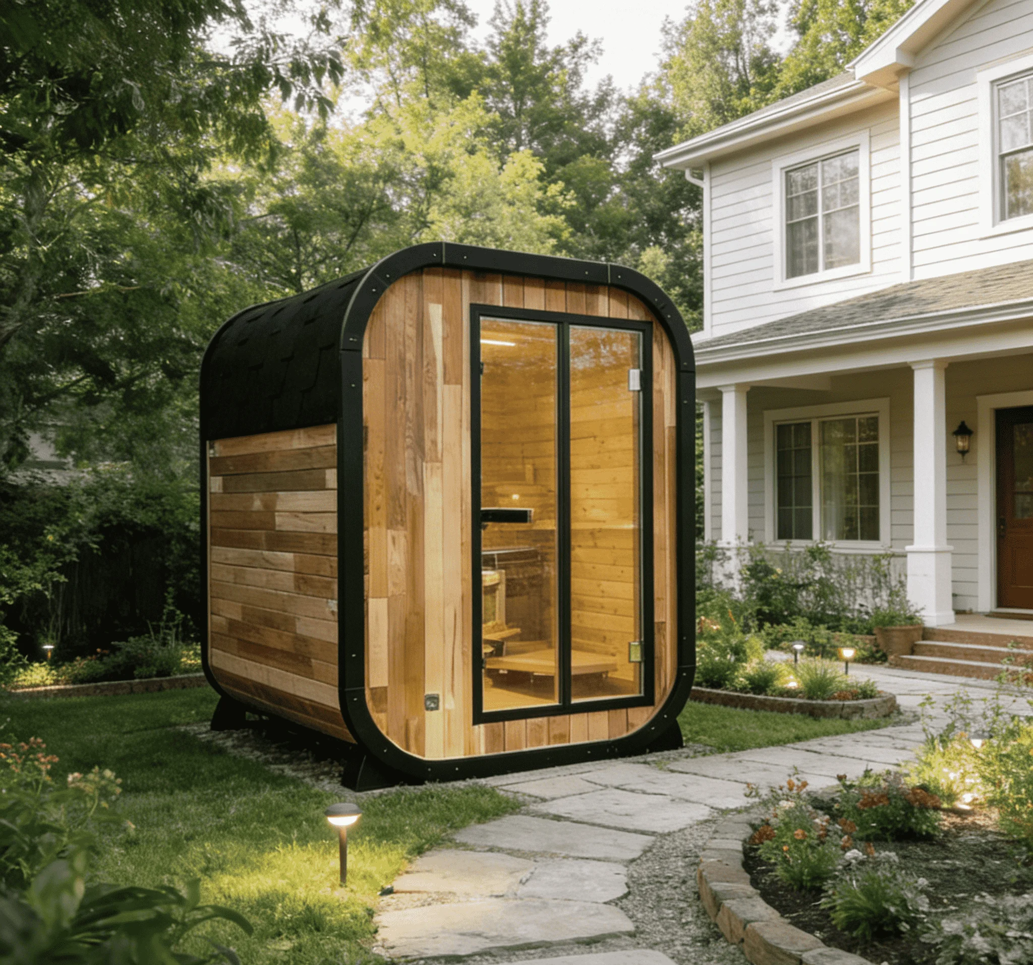 

This outdoor sauna room accommodates 1-2 people, is made of redwood, is waterproof, and is suitable for courtyards and villas.