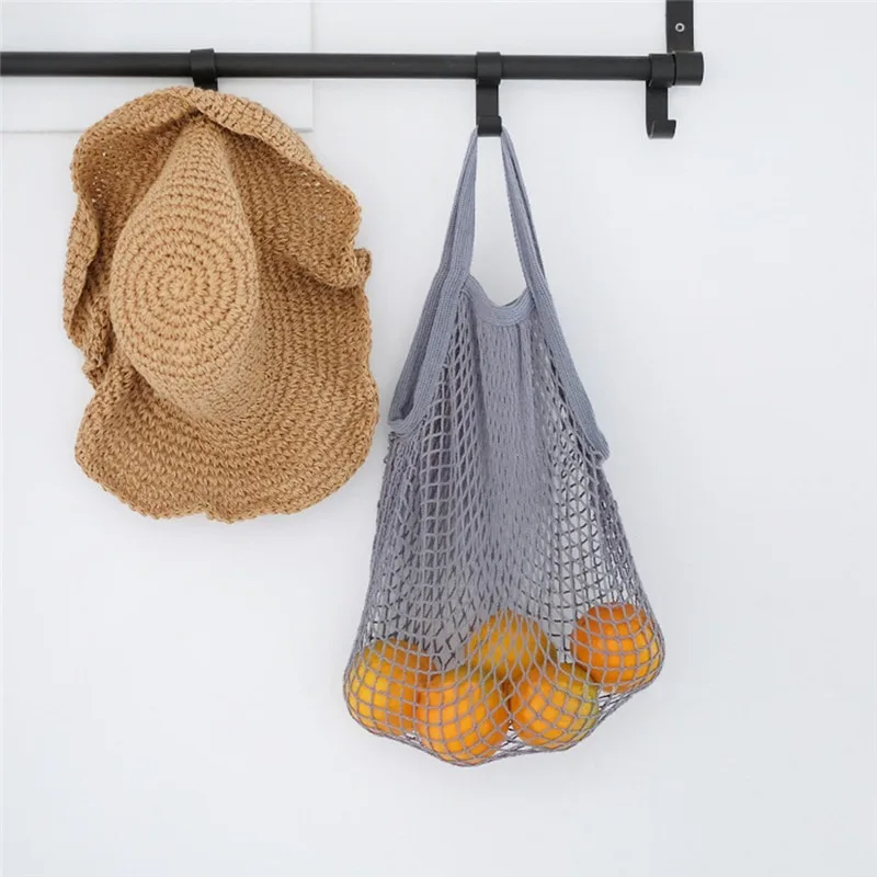 Portable Reusable Grocery Bags for Fruit Vegetable Bag Cotton Mesh String Organizer Handbag Short Handle Net Shopping Bags Tote