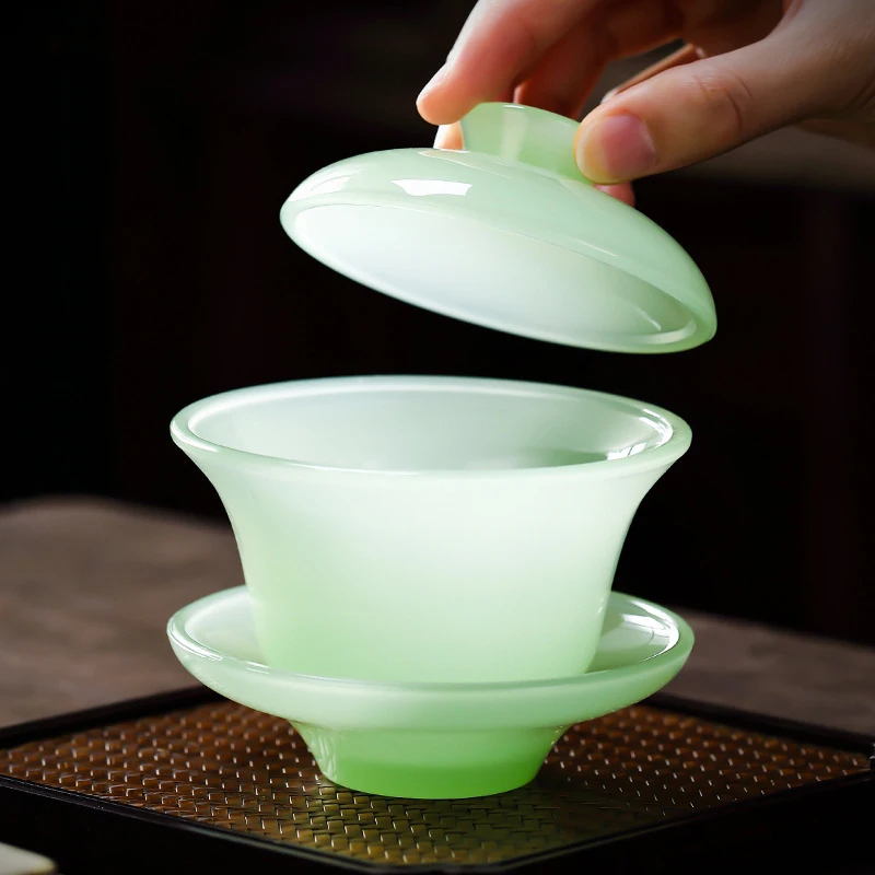 Ru Qing Celadon Porcelain Teacup - Moistening Jade Cup Guest  Small Tea Cup Glass Kungfu Tea Set Clear and Bright Crafts