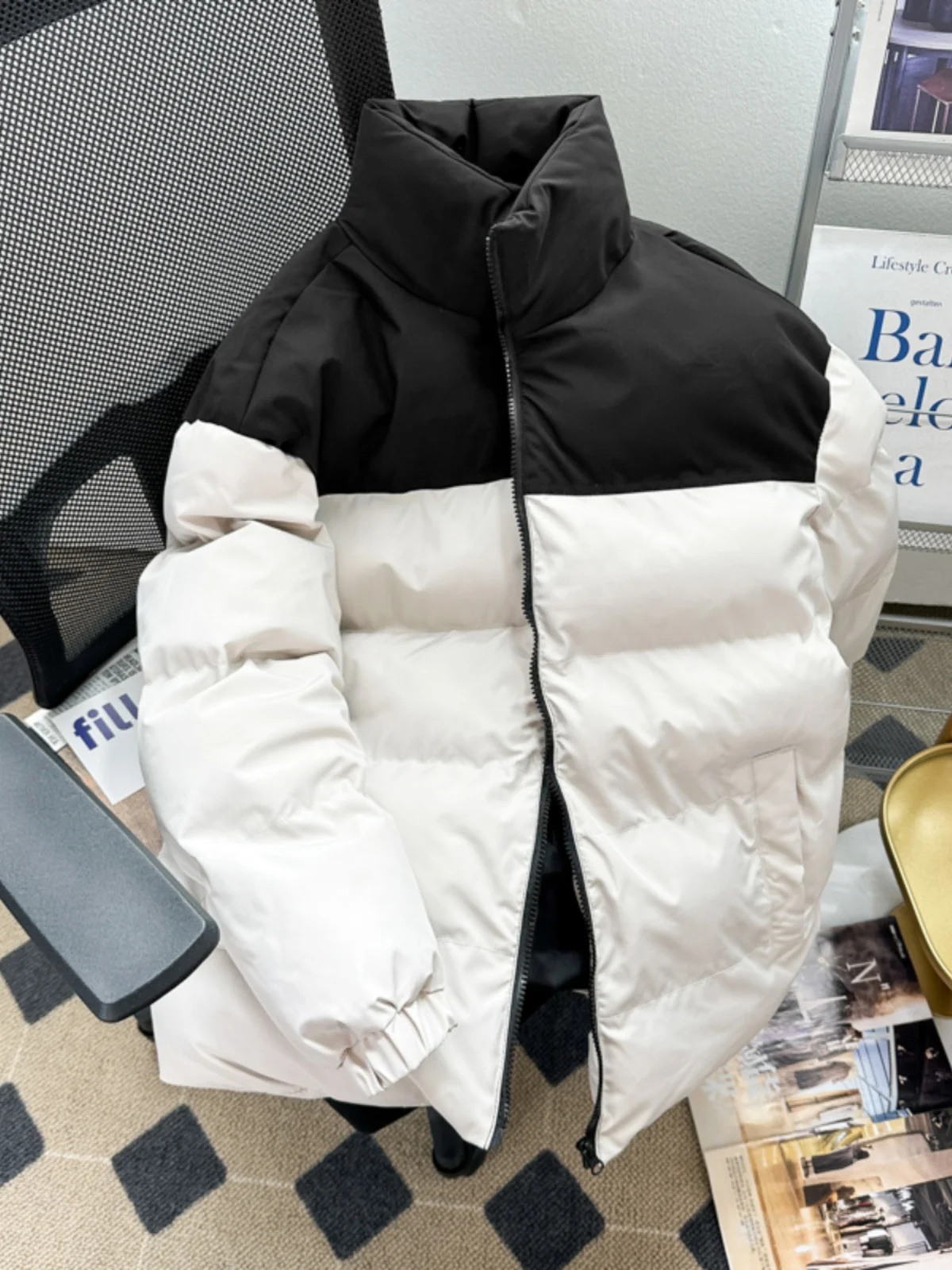 

Loose Fit Thiened Stand Collar Men's down Cotton Jaet Bread Sle Outerwear Casual Youth ular Winter Coat for Couples