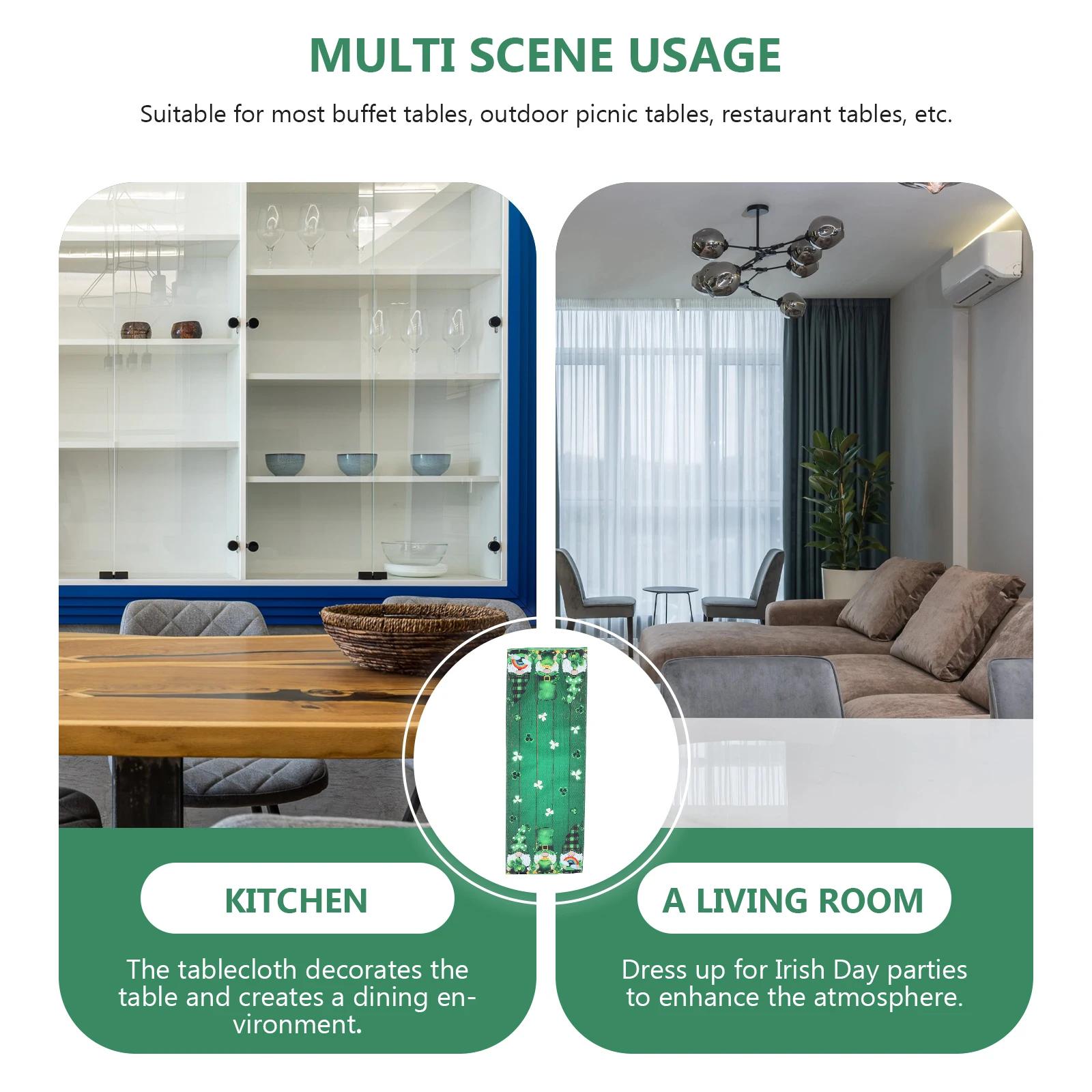 

St. Patrick'S Shamrock Pattern Green Cloth For Party Home Decor Reusable Foldable Table Cover Dinner Buffet