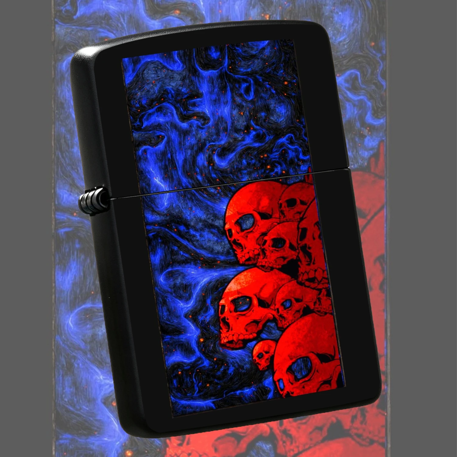 Creative Lighter With Swirling Blue Flame Vivid Red Skull Art Pattern Cool Dark Aesthetic Accessory Ideal For Daily Gathering Outdoor Multi Scenarios Exquisite Unique Design Perfect Choice For Personal Use Or Gifting Delivers Distinct Eye C