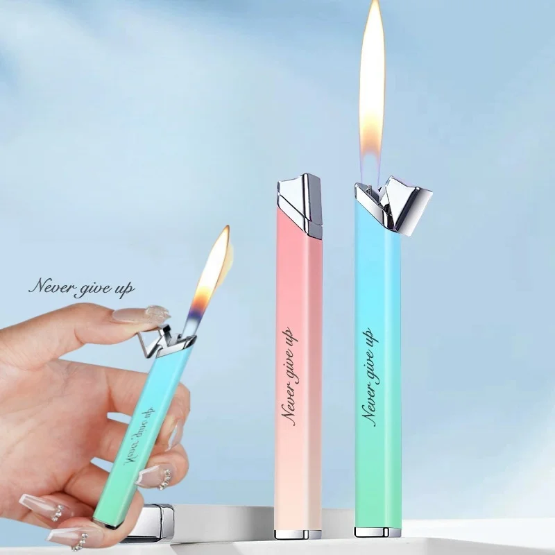 

New Fashion Gradient Color Inflatable Lighter Metal Mini Portable Butane Outdoor Lighter Cigarette Accessories Smoking Gifts