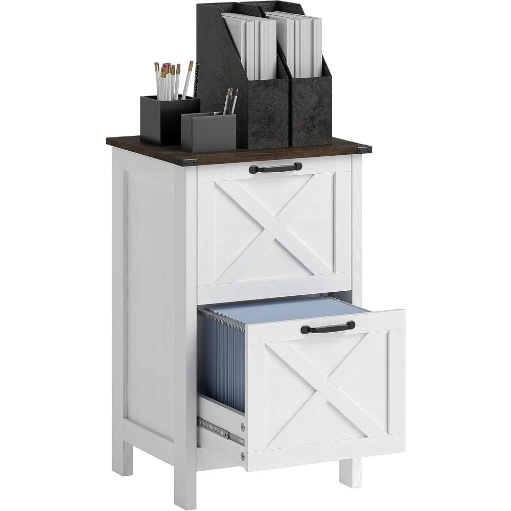 2 Drawer Vertical File Cabinet with Silent Slides, Rustic Farmhouse Filing Cabinet with Barn Doors for A4/Letter Size