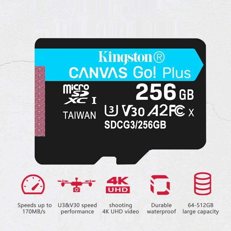 قماش كينجستون يذهب! بطاقة ذاكرة عالية السرعة للهاتف الذكي ، بطاقة MicroSD ، 4K ، 64GB ، من من من من نوع GB ، من من من نوع GB ، من من من نوع A2