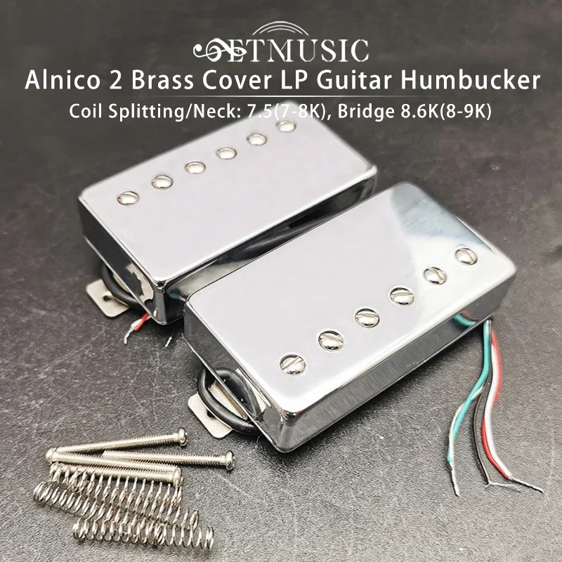 Alnico 2 Humbucker Guitar Pickup 4 Coil Cable Coil Splitting with Brass Cover Alnico II Pickup for LP Guitar Chrome