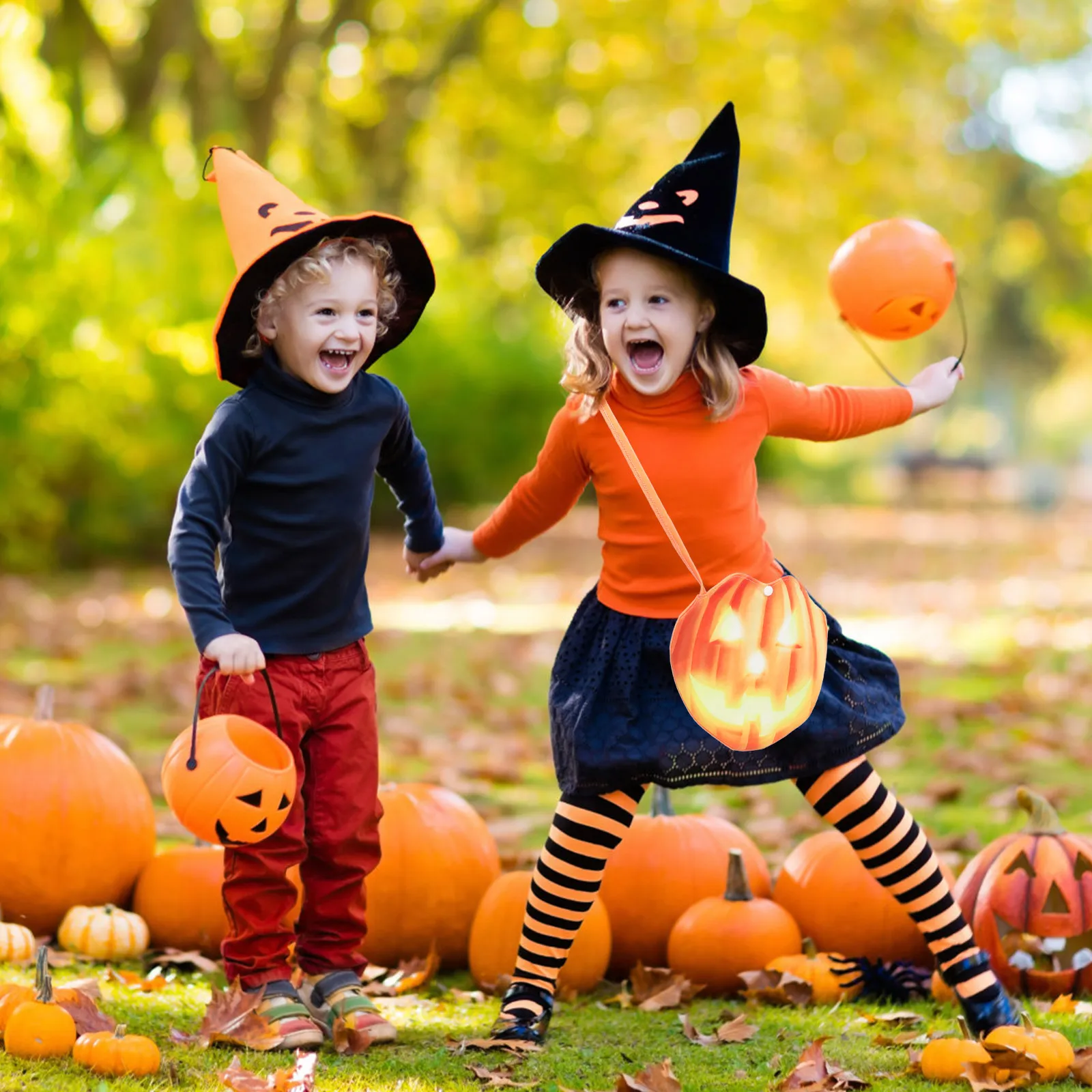 

2 Pcs Packing Bag Decorations Halloween Treat Bags Polyester Pumpkin Sweet Small