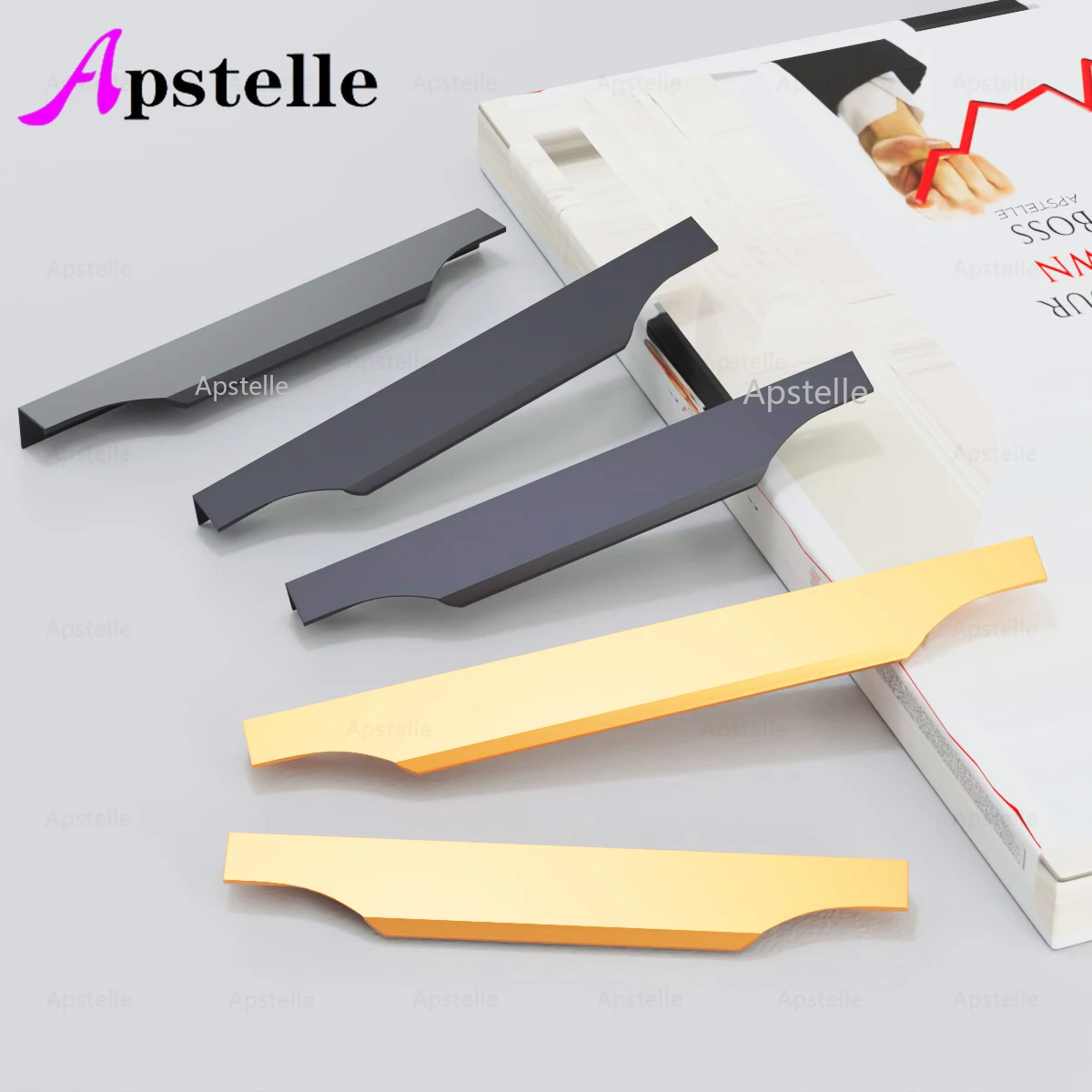 APSTELLE Golden Wardrobe Drawer Extended Furniture Decoration Handle Black Punching Free Embedded Cabinet Mobile Door Handle