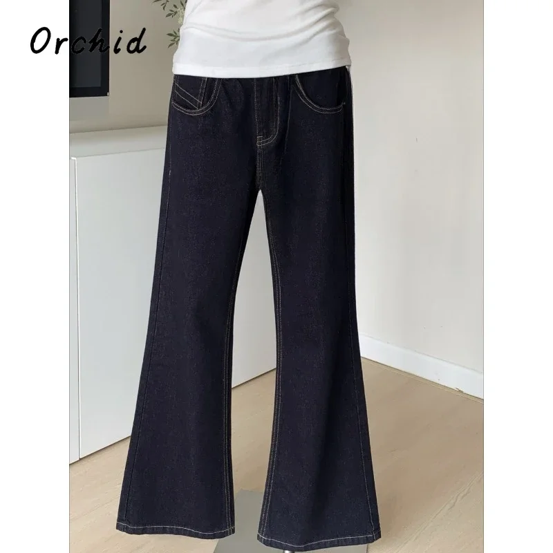 Pantalones vaqueros acampanados de cintura alta Harajuku para mujer, pantalones Retro Y2K, pantalones vaqueros Vintage de Color sólido para mujer de calle alta, otoño 2025