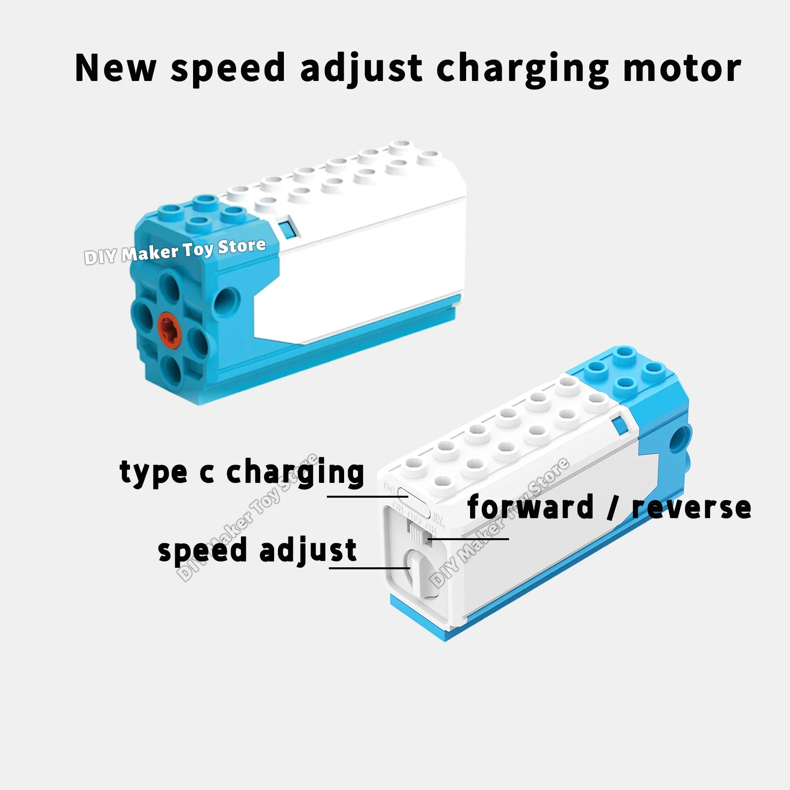 New Power Motor Support Speed Adjust Forward and Reverse Type-C Charging Electric Building Blocks Parts MOC Car Truck Modify
