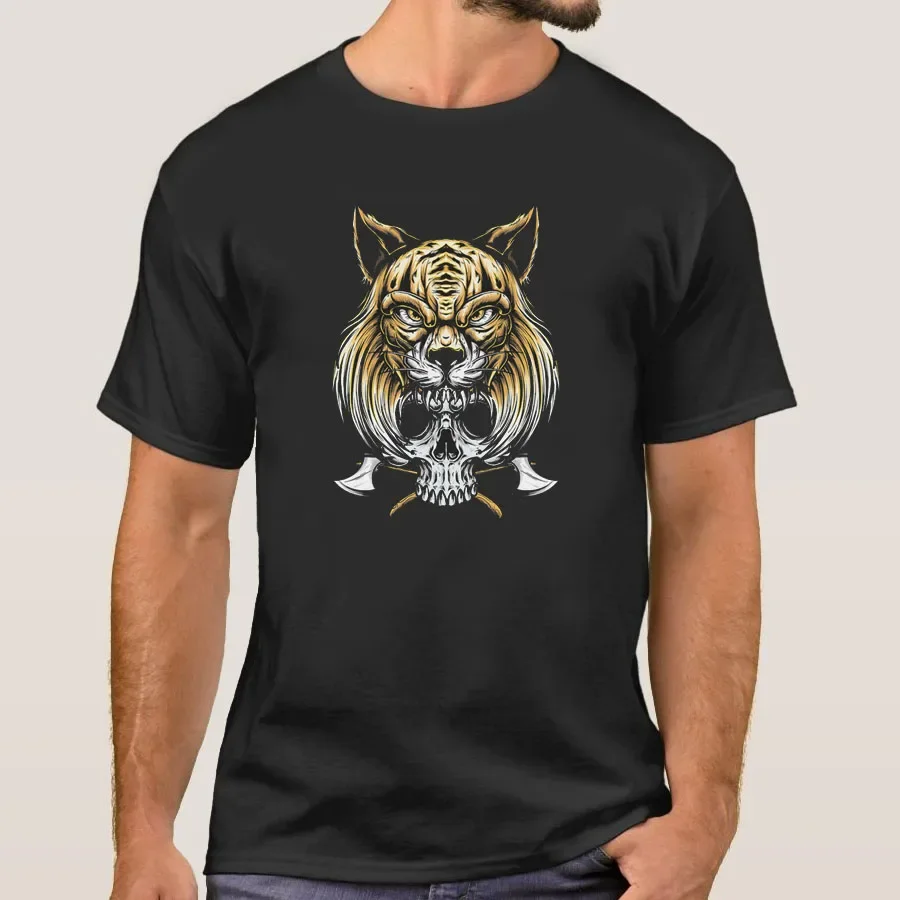 Skull Tiger Head T-Shirt Animals Axe Hunter Wild Hunt Roar Wildlife Nature 100% Cotton Casual T-shirts Loose Top Size S-3XL