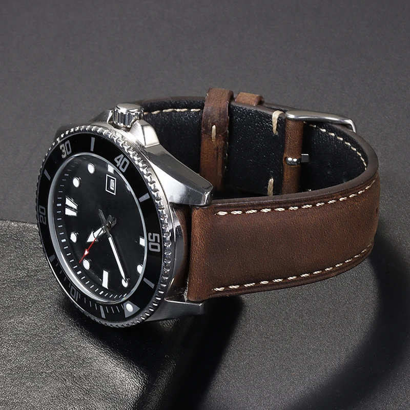 Stitching Cowhide Strap 14/16/18/20/22/24mm for Huawei Watch GT4/GT3 46mm Bracelets for Seiko Vintage Leather Butterfly Buckles