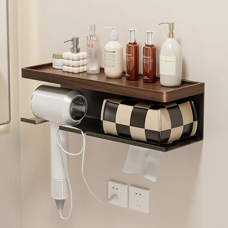 

Walnut hair dryer storage rack, bathroom toilet sink, punch-free solid wood toilet carton placement rack holder bathroom Shelf