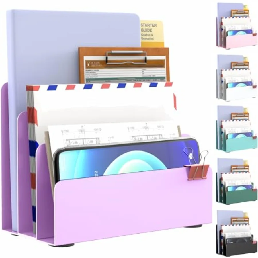 

Mail Organizer Countertop, Small Desk File Organizer, Metal File Holder - Essential Workspace Organizers for Office Desk, Home
