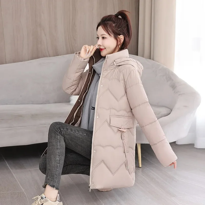 2024 New Women Jacket Casual Snow Wear Hooded Long Parkas Korean Warm Thick Winter Cotton Padded Coats Puffer Jacket Outwear