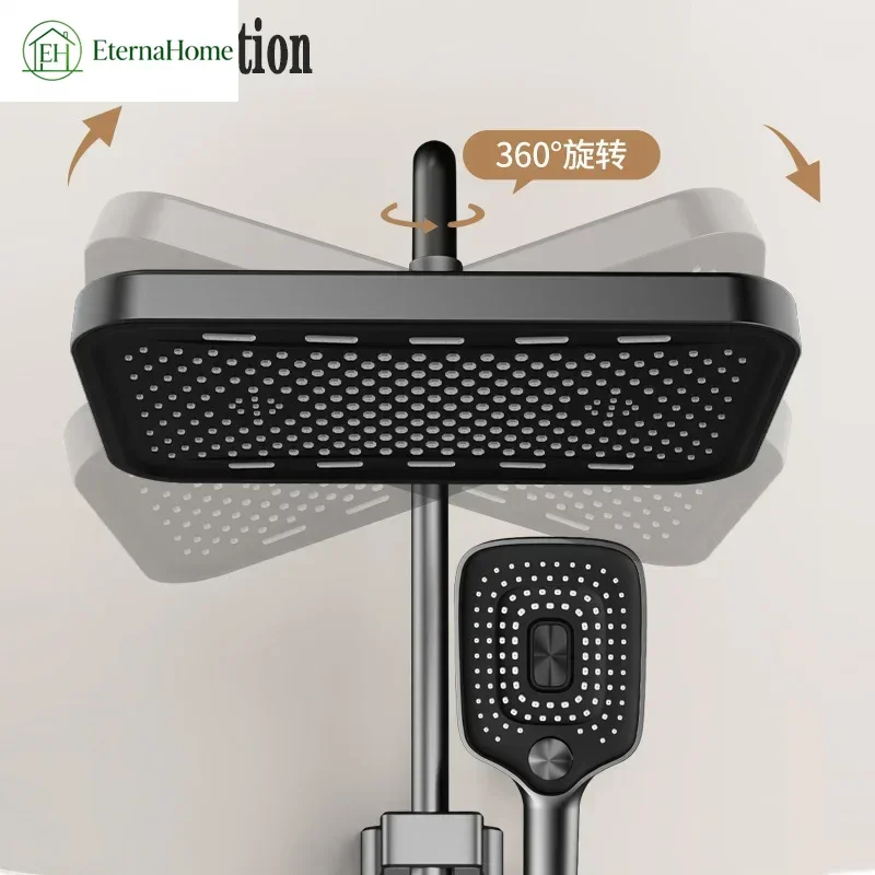 14in Large Panel Ceiling Mounted Rain Shower Head Set, 3 Spray Modes High Pressure Rainfall for Bathroom