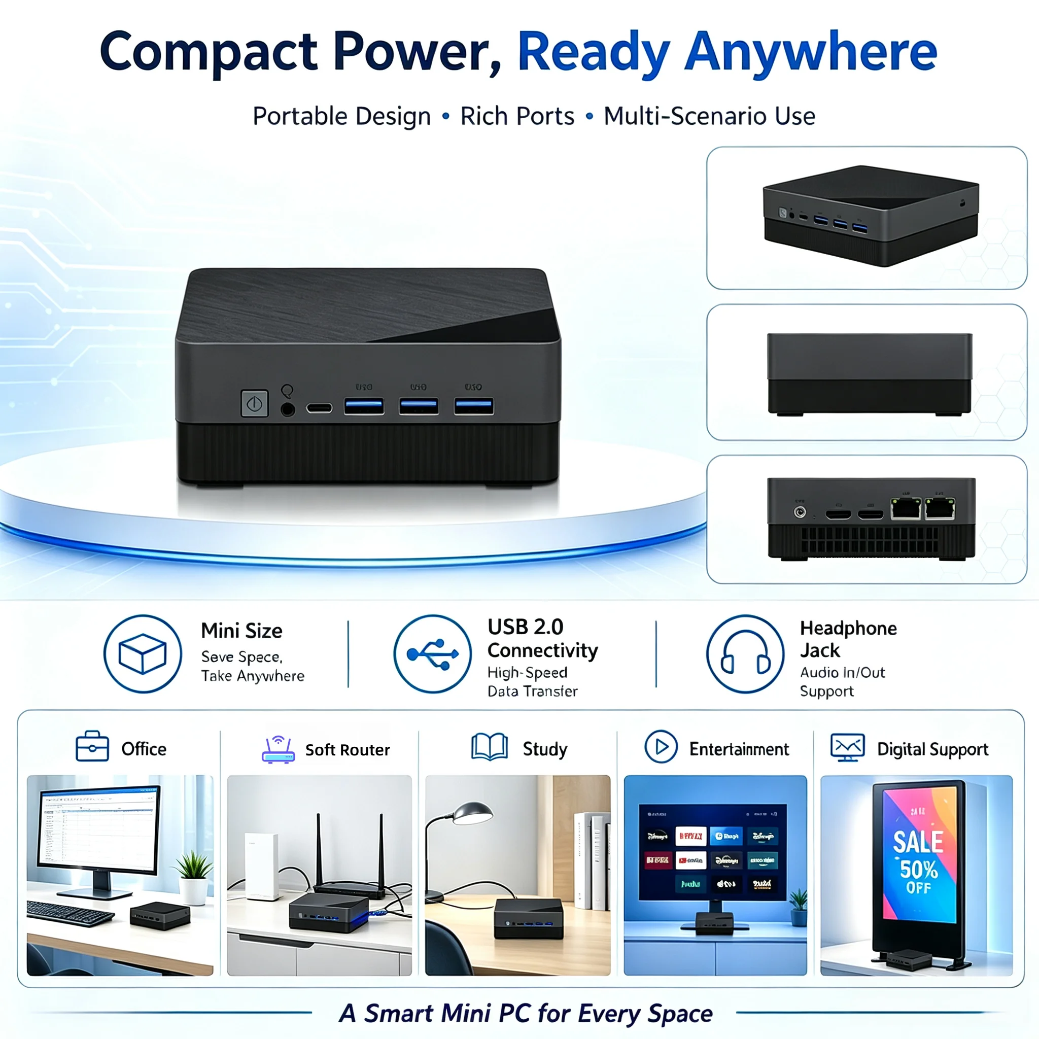 TexHoo Mini PC Intel I3 4th 4030U CPU 8G RAM 256G ROM Dual Display Double LAN Dual M.2 Windows 10 Desktop Computer WiFi5 BT4.2