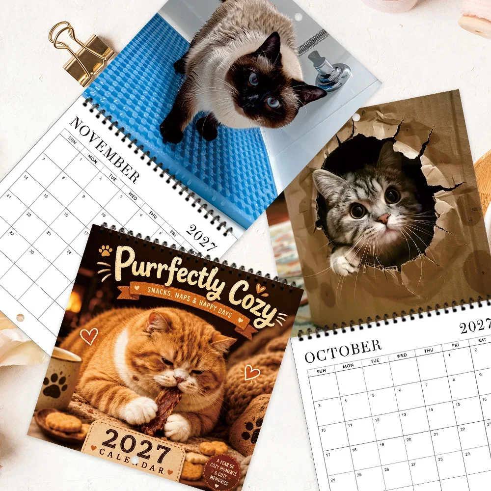 1pc 2027 Wall Calendar, Quirky And Cute Cat Theme, 12-month Monthly Planner, Perfect Gift For Birthdays, Christmas, And New Year