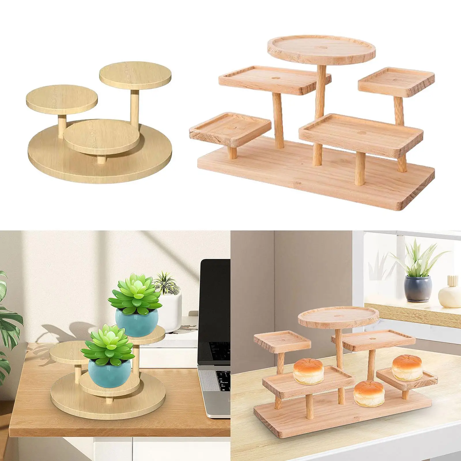 

Display Riser Stand Countertop 3 Tier Wooden Riser Desktop Shelf Perfume Holder