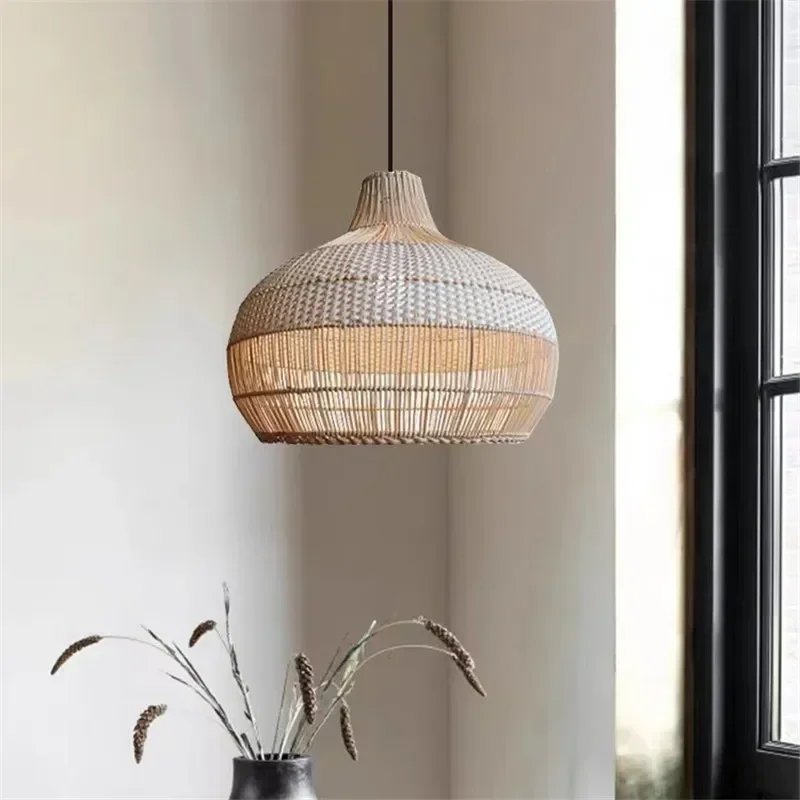 

Nordic bird cage pendant light hand-woven logs rattan Lamp for living room bedroom Restaurant Kitchen dining table hanging lamp