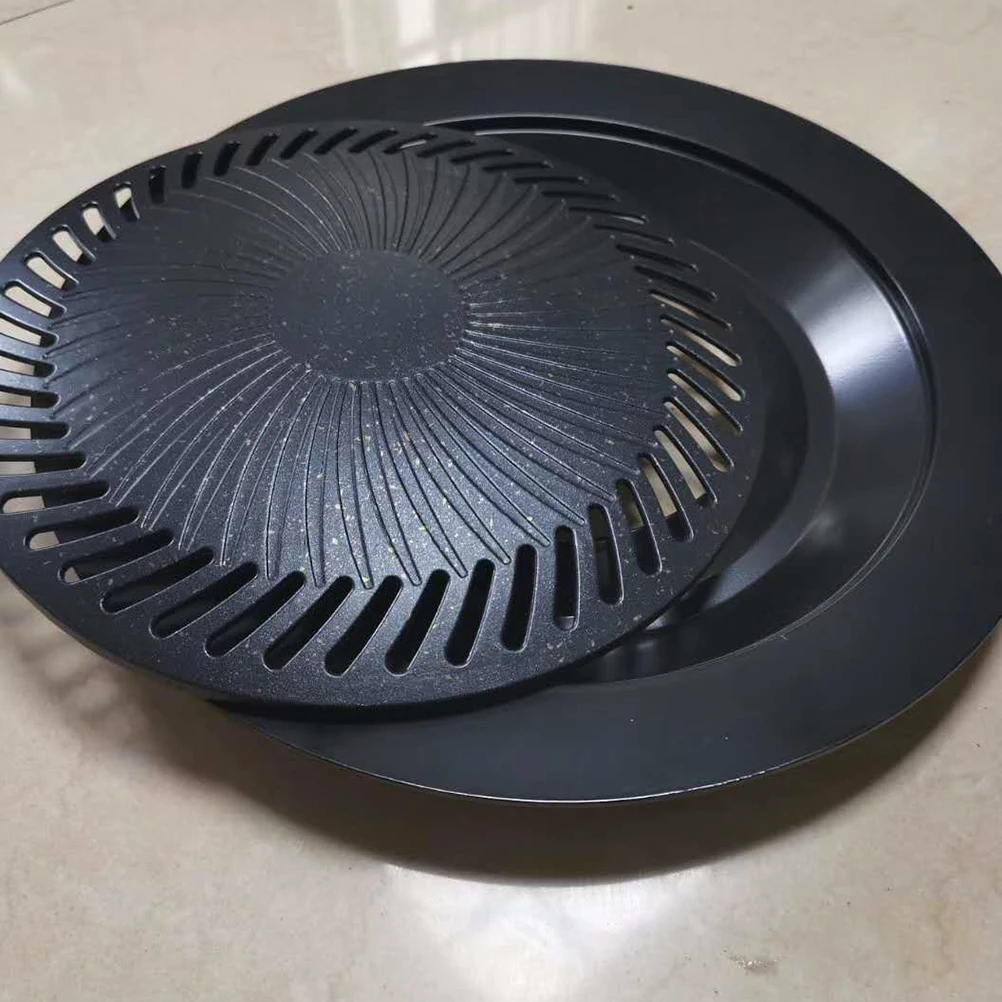 

Round Even Heat Distribution Non-Slip Slots Multi-Use Bbq Grilling Pan For Meat Vegetable Outdoor Camping Stove