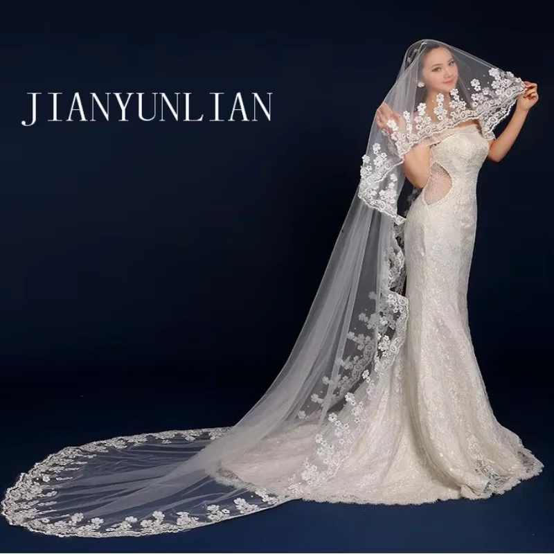 

3 м кружевной новый головной убор Mantilla для свадьбы, аксессуары, длинная свадебная фата в виде собора