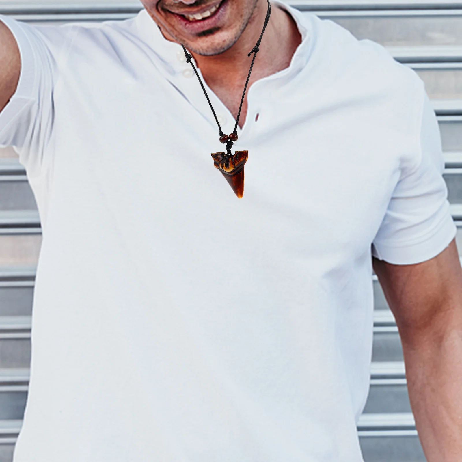 الراتنج القرش الأسنان قلادة منحوتة الخرز الخشبي الشاطئ تصفح المجوهرات للرجال الأولاد قابل للتعديل قلادة خمر نمط كول المختنق #4