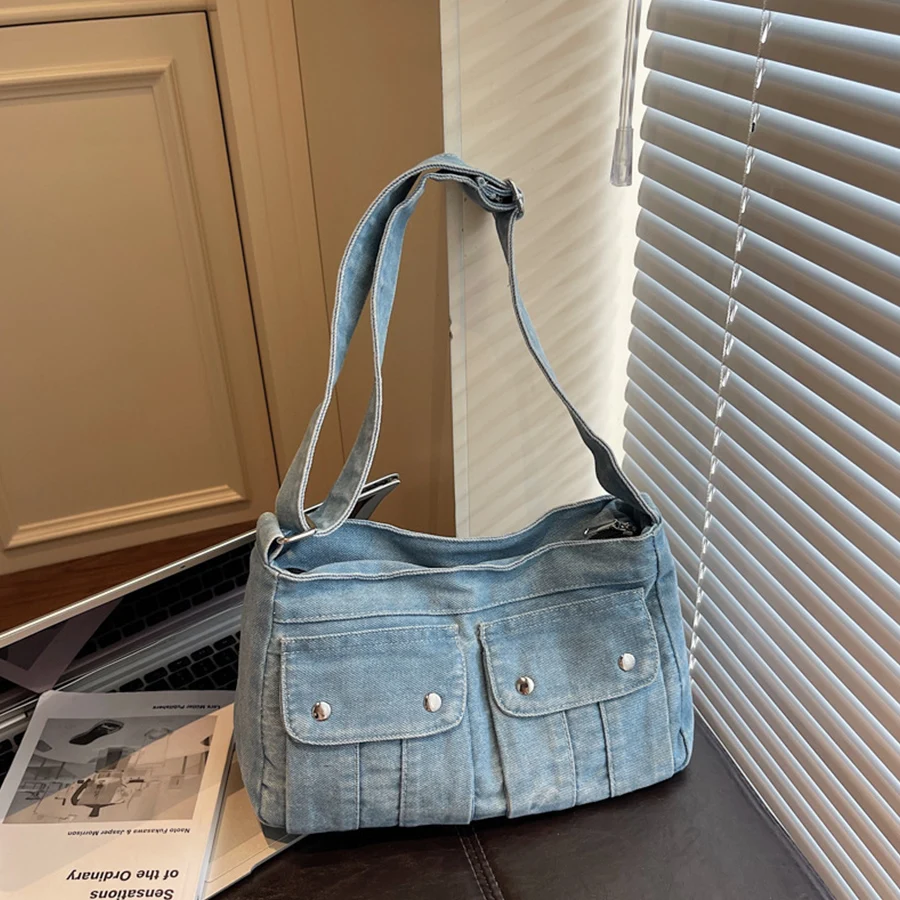 

Retro denim handbags for women new style versatile single-shoulder bag for daily commuting underarm dumpling bag trend totes bag