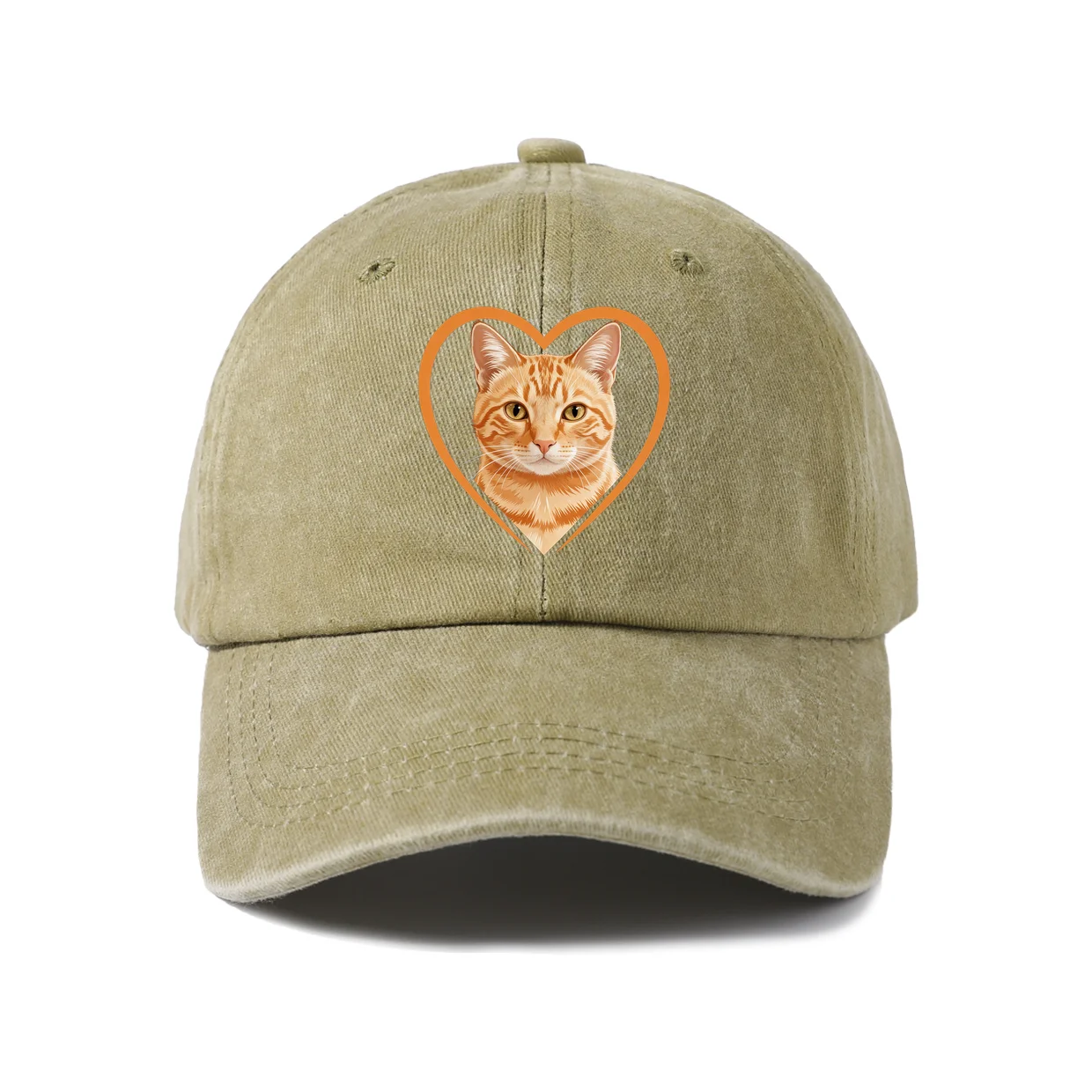 Cat in Heart Outline Baseball Cap, Vintage Washed Adjustable Unisex Dad Hat, Outdoor Gift