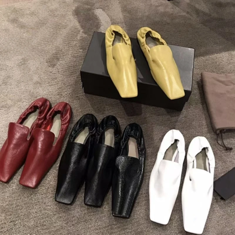 Genuine Leather Square Toe Flat Heel Women's Shoes Soft Bottom Work Shoes Fashionable French Style Autumn Winter Black Shoes
