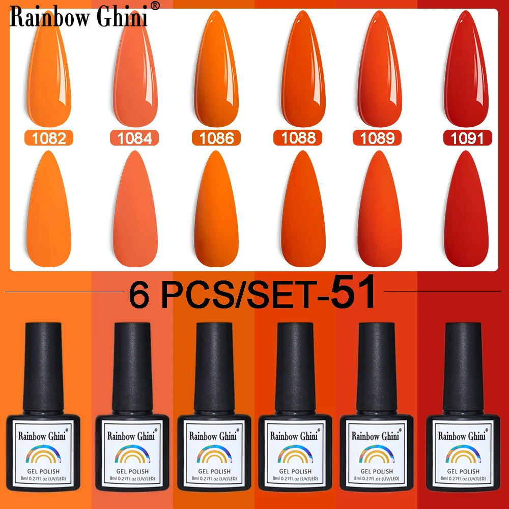 RG 6Pcs Set 8ml Orange Series Nail Gel Polish High Quality Product Natural Colorful Uv Led Semi Permanent Nail Art Gel Lacquer