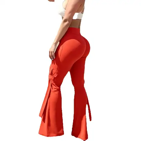 Pantaloni svasati con tasca cargo a vita alta con elastico in vita Pantaloni lunghi alla moda da donna