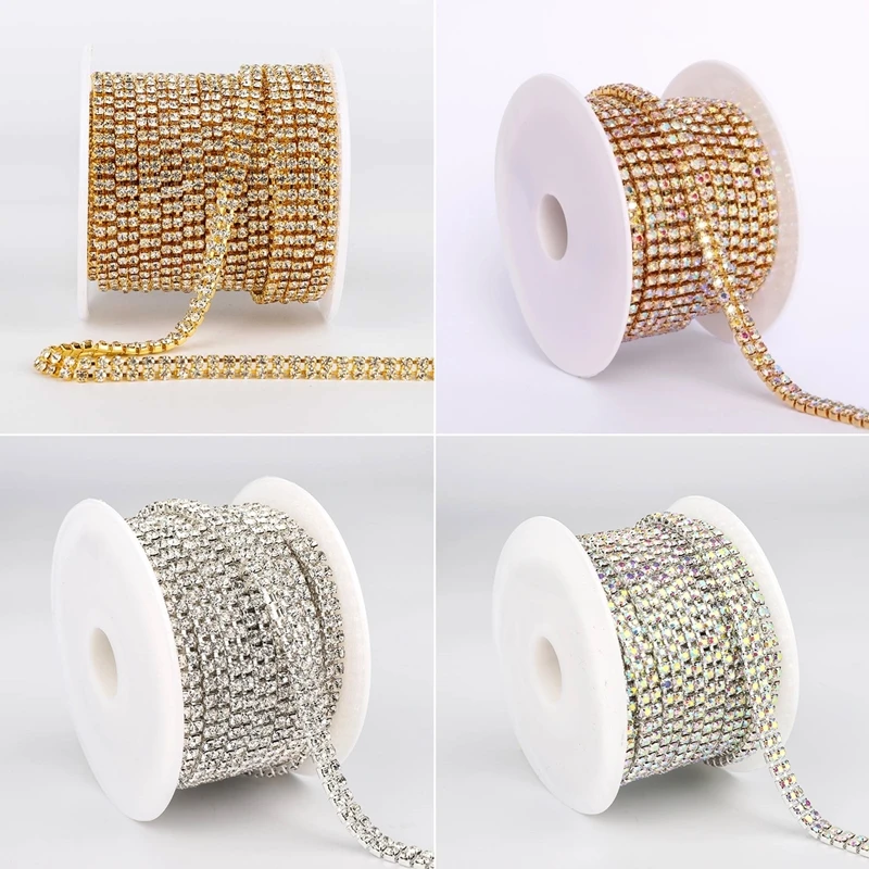 

10Yards SS6-SS16 2-Rows Copper Claw AB Rhinestone Cup Chain Flatback Crystal Sewn On Rhinestones Ornaments For Clothes