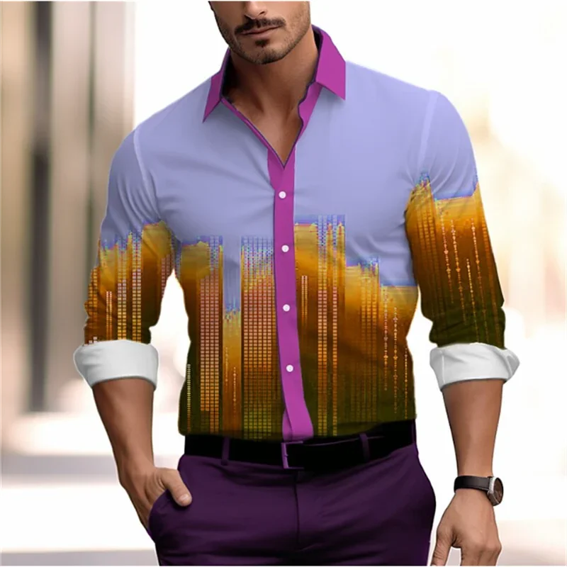 

Camisa hawaiana de Color degradado para hombre, traje informal con solapa y botones, talla grande, gran oferta, novedad