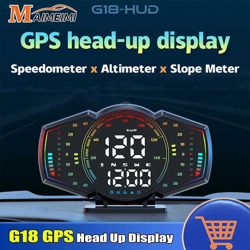 G18 GPS Head Up Display Car HUD Speedometer Altimeter Slope Meter With Atmosphere Light Speed km/h mph Clock Overspeed Alarm