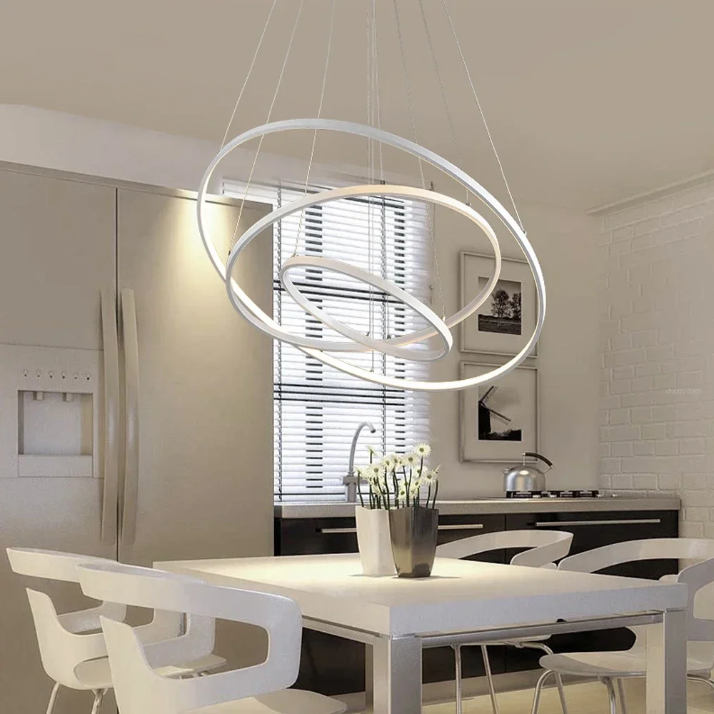 Modern Led Chandelier Ring Lustre Lighting With Remote Control Aluminum Lamps For Dinning Room Bedroom Restaurant Avize Fixtures