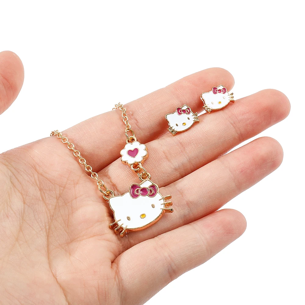 Sanrio Hello Kitty Y2k Necklace New Women Hello Kitty Earrings for Kids Fashion Jewelry Kawaii Trinkets