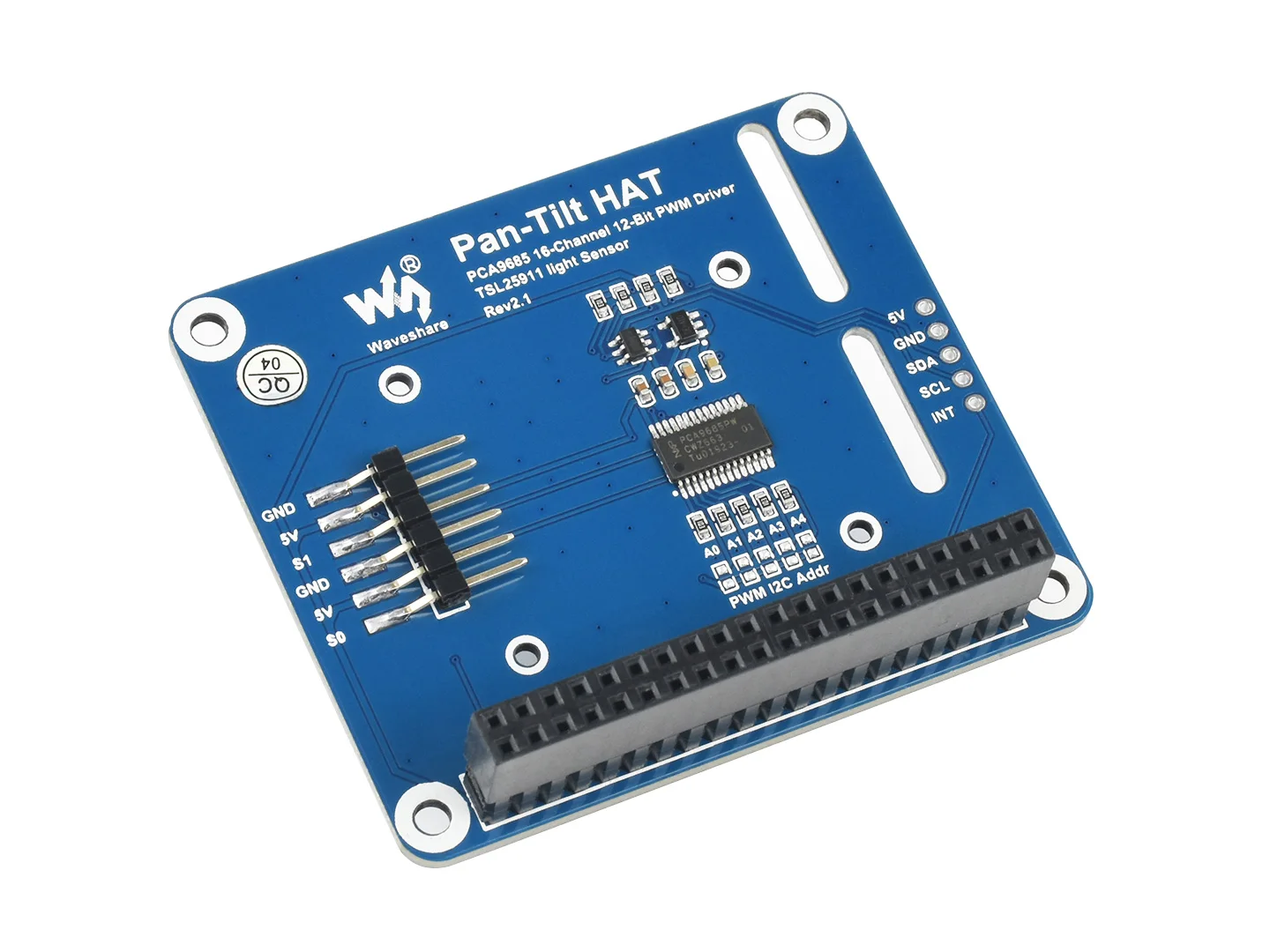 

Pan-Tilt HAT,2-DOF Pan-Tilt HAT for Raspberry Pi, Light Intensity Sensing, I2C Interface