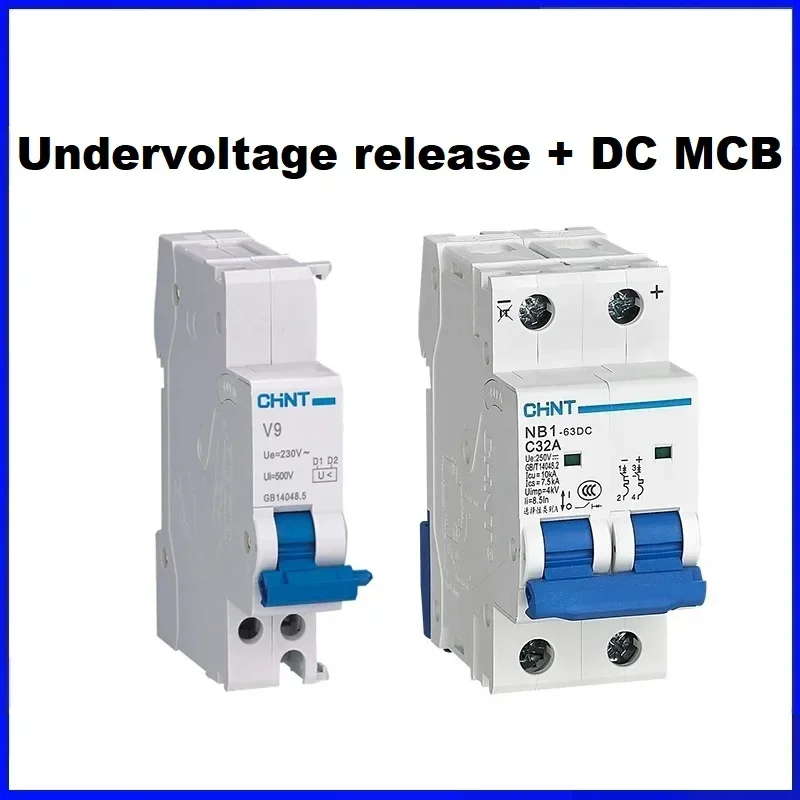 CHINT NB1-63DC DC MCB Undervoltage Release Solar Energy Photovoltaic Mini Circuit Breaker 1P 2P 4P DC250V DC500V DC1000V NB1 V9