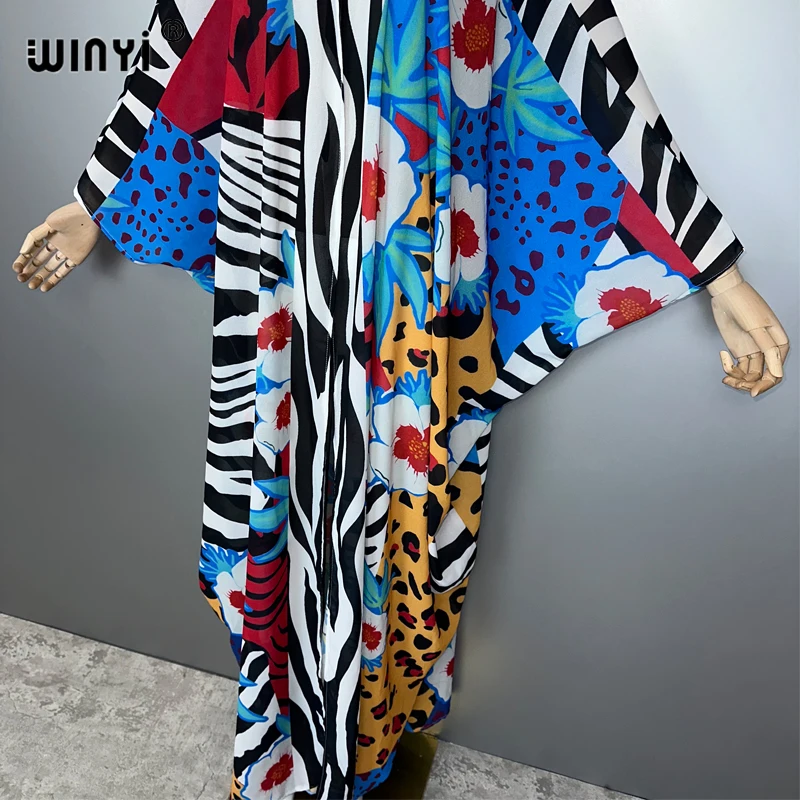 WINYI Kimonos mit Afrika-Leopardenmuster, lockere Kleider für Damen, Strickjacken, Strandoutfits, Kaftan, Strand, Vertuschung, Abendkleid, Maxirantel