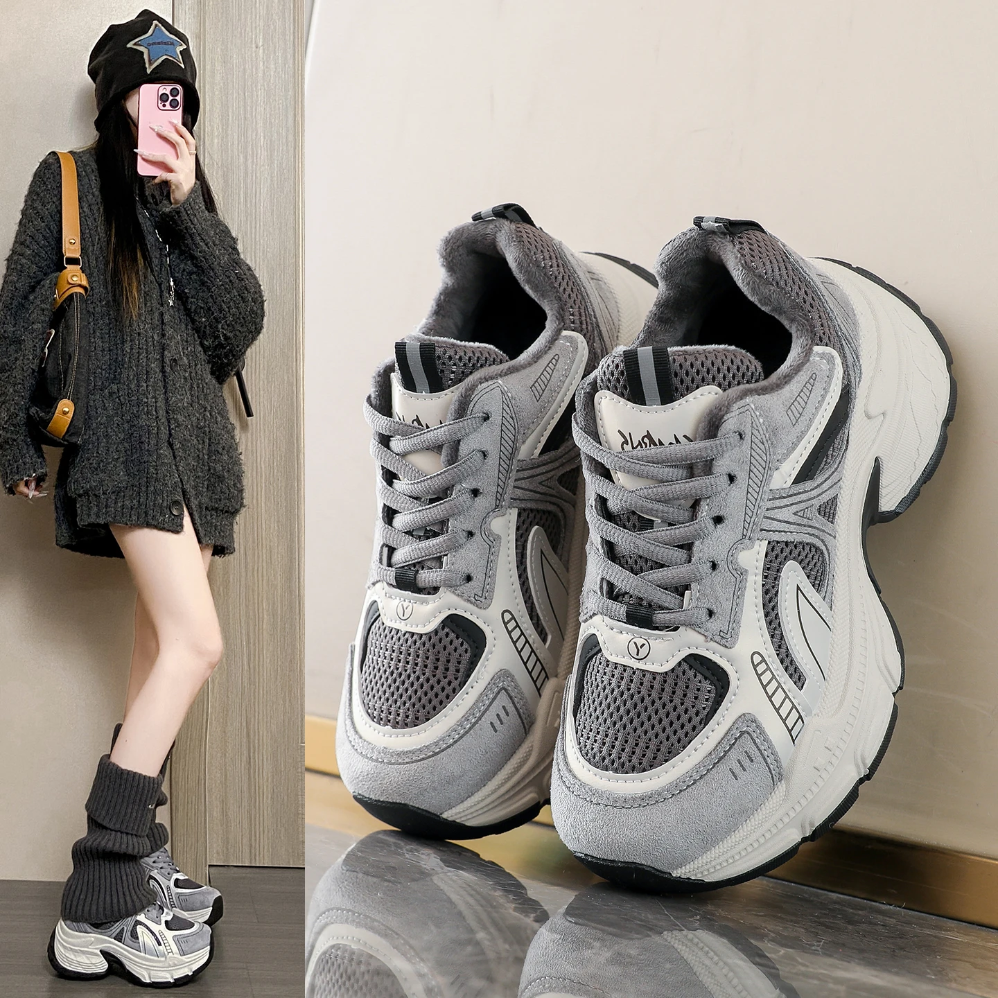 

Новые туфли для папы на флисовой подкладке - повседневные кроссовки на платформе с лифтом, нескользящая износостойкая теплая хлопковая обувь