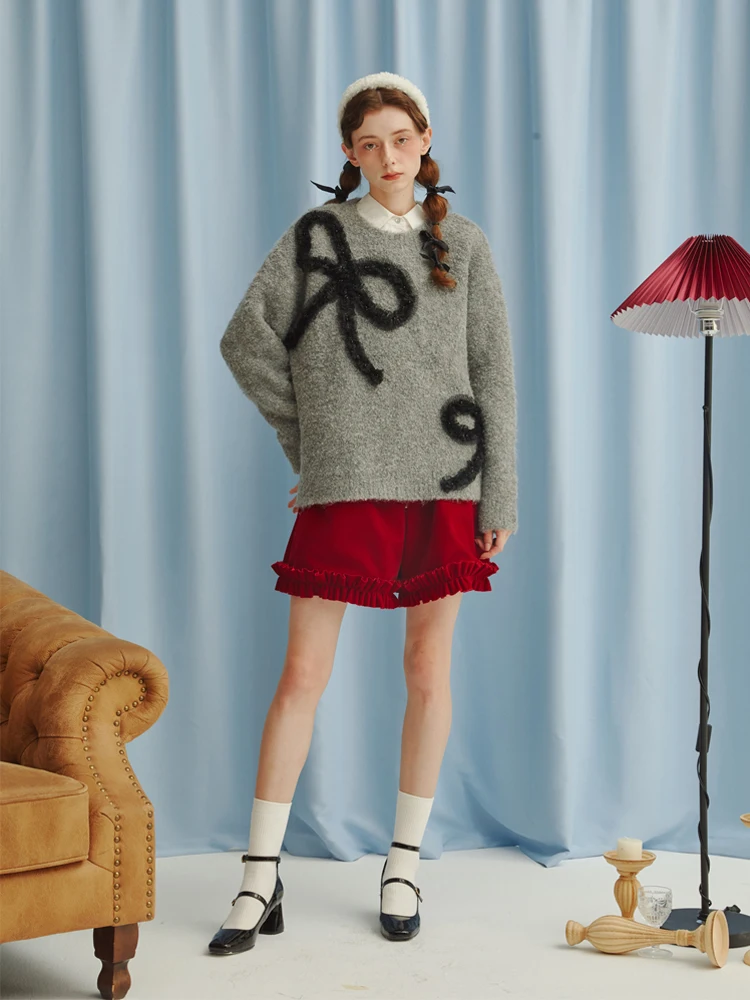 

Свитер женский прямого кроя с бантом, весна-осень, новинка